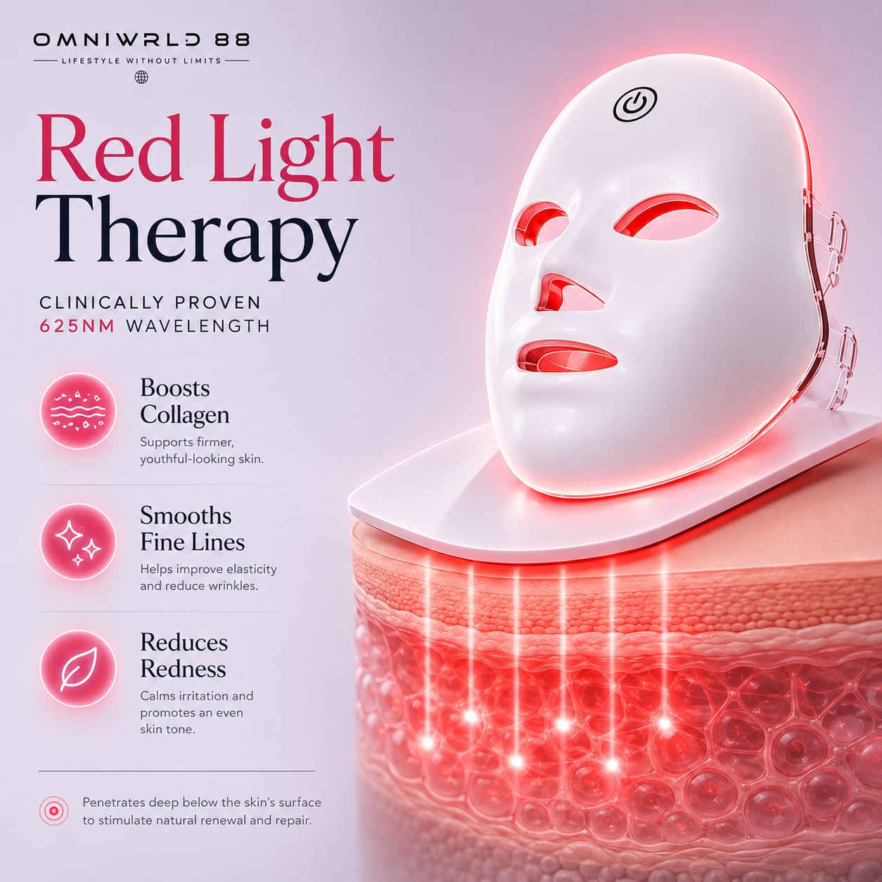 Advanced Red Light Therapy LED Face Mask | OMNIWRLD 88