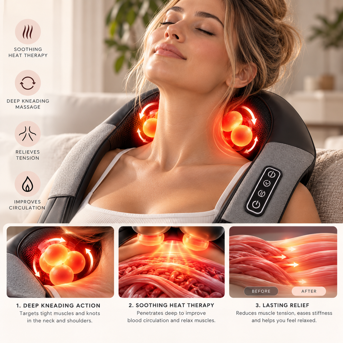 The Shiatsu Heated Neck + Shoulder Massager - Your Favorite Deep Muscle Massager waiting for you at Home