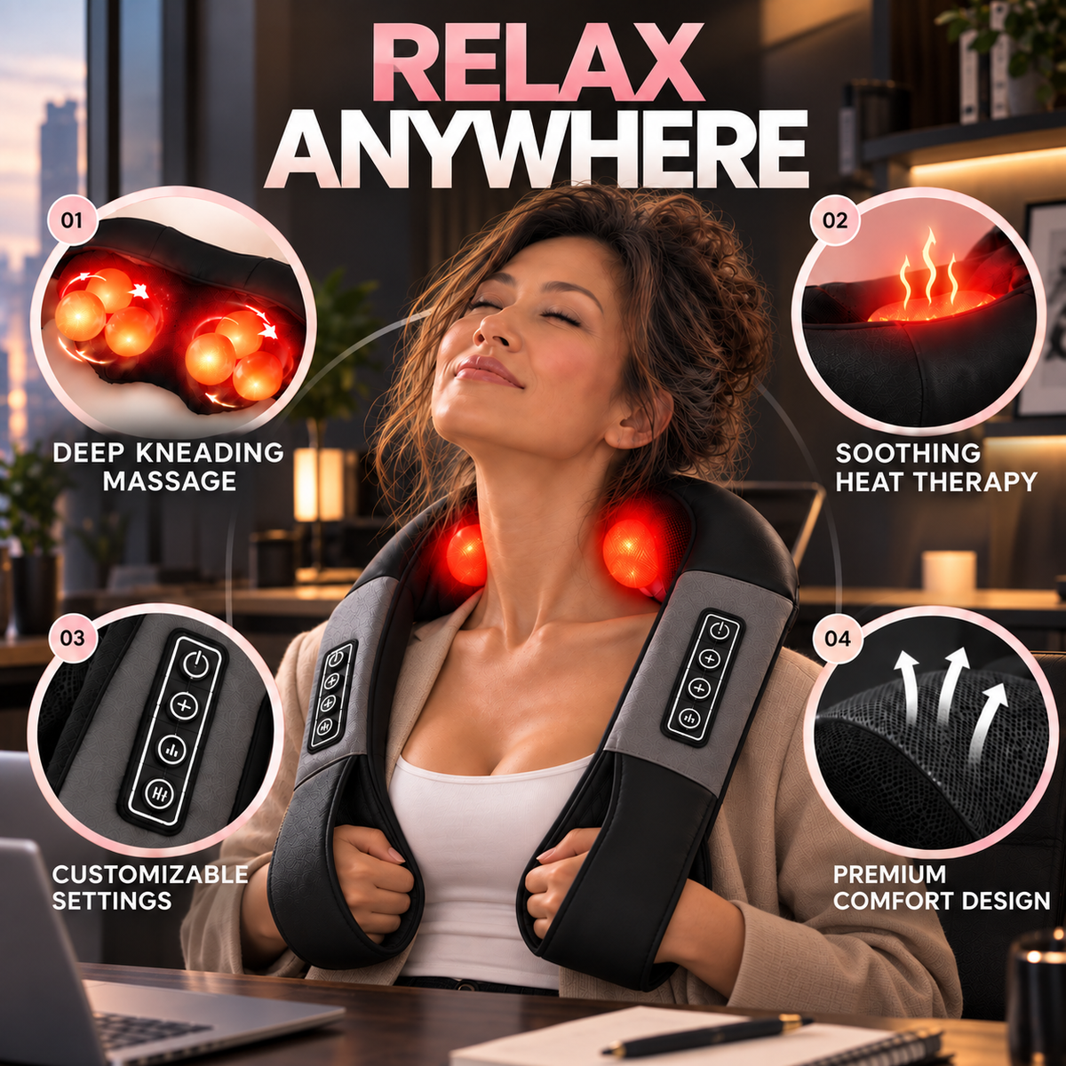 The Shiatsu Heated Neck + Shoulder Massager - Your Favorite Deep Muscle Massager waiting for you at Home